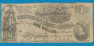 T - 44 $1.  00 1862 Contemporary Counterfeit Confederate States Of America,