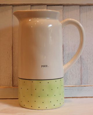 Rae Dunn Pour Pitcher Green With Black Polka Dots