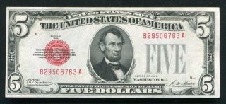 Fr.  1525 1928 $5 Red Seal Legal Tender United States Note Uncirculated