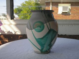 Studio Art Pottery Vase Lava Drip Glaze Signed Levis Drip Glaze Brown Blue