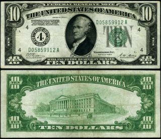 Fr.  2001 D $10 1928 - A Federal Reserve Note Cleveland D - A Block Vf