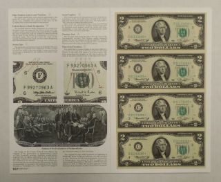 1976 - Uncut U.  S.  Currency - 4 X $2 Bills - Frn - C District - Star Notes