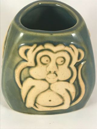 Canadian Art Pottery Cpnp Hear/see/speak No Evil Monkeys Vase Tiki Style