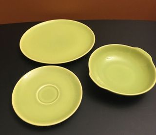 (3) Vintage Universal Pottery Green Ballerina Plate Saucer Salad Bowl