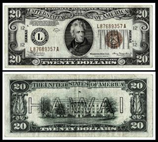 1934 - A $20 Dollars “hawaii” Frn Federal Reserve Note Very Fine