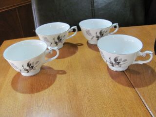 Nocturne By Yamaka Japan Set Of 4 Footed Cups Gray/pink Roses