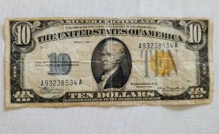 1934a Ten Dollar Silver Certificate Yellow Seal