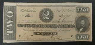 1864 $2 Confederate States Of America T - 70 Vf - Bok