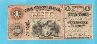 The State Bank Of Michigan $1,  Detroit,  1862 Signed Obsolete Currency Kslcbkk