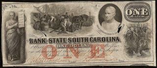 Au 1861 $1 Dollar Bill South Carolina Bank Note Large Currency Old Paper Money