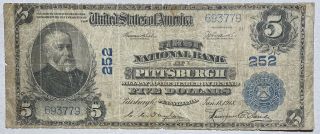 1902 $5 National Bank Of Pittsburgh,  Pa Large Size National Ch 252