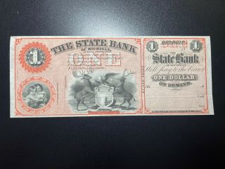 Obsolete Currency The State Bank Of Michigan,  Detroit $1 Crisp Remainder