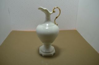 Porcelain Pitcher Vase Victoria Czechoslovakia Crown,  White W/ Gold Handle