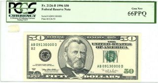 $50 1996 Federal Reserve Note York Fr 2126 - B Pcgs 66 Ppq