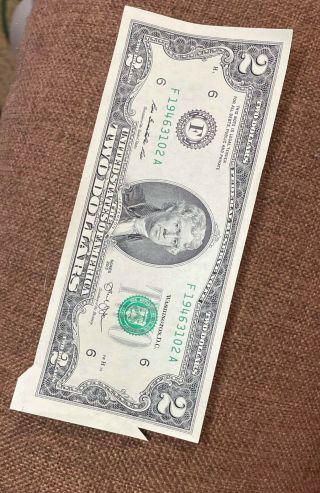 Us $2.  00 Dollar Bill Error Mis - Cut