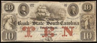 1861 $10 Dollar Low 52 South Carolina Bank Note Large Paper Money Civil War