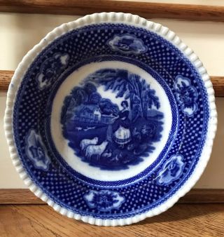 W Adams Old English Rural Scenes Flow Blue Transferware Bowl/plate 1891 - 1917