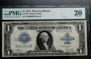 1923 $1 Fr 238 Silver Certificate Pmg Vf - 20 Large Size Graded Us Currency