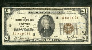 Us Paper Money 1929 $20 National Banknote Of York Ny