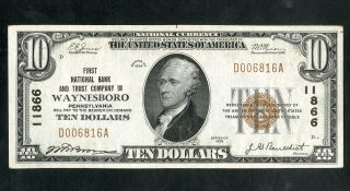 Us Paper Money 1929 $10 National Banknote Of Waynesboro Pa 11866