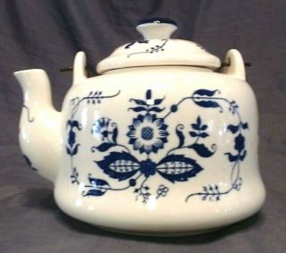 Vintage Blue Onion Teapot Porcelain With Metal Handle,  Japan