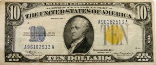 1934 - A Ten Dollars $10 Silver Certificate Note North Africa Yellow Seal
