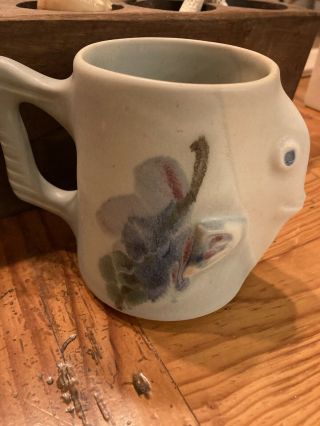 Follette Studio Art Pottery Fish Mug Blue/green 4.  5”x4.  5”