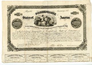 1862 $1000 Confederate Bond Only 1,  000 Issued