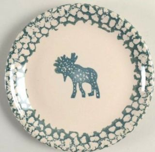 Tienshan Folk Craft Moose Country Green Sponge Border Moose Salad Plate -