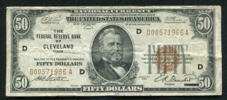 Fr.  1880 - D 1929 $50 Frbn Federal Reserve Bank Note Cleveland,  Oh (g)