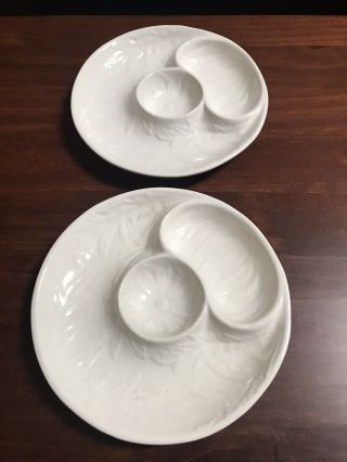 Vintage California Usa Pottery White Majolica Artichoke Plates Set Of 2