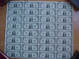 2001 $1 Federal Reserve Sheet Of 32 Notes I Minneapolis Cu With Bep