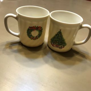 Vintage Set Of 2 1960s Coffee Mugs Salem Porcelle Christmas Tree/wreath