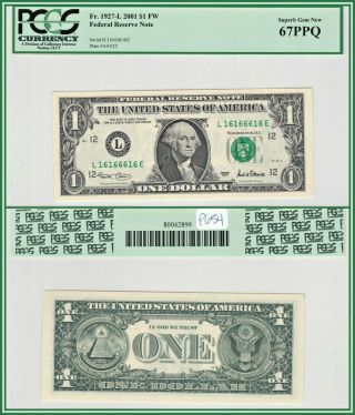 2001 Binary $1 San Francisco Federal Reserve Note Pcgs 67 Ppq Gem Unc Frn