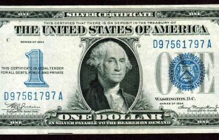 $1 1934 ( (funny Back))  Silver Certificate ( (higher Grade Vf, ))  Currency