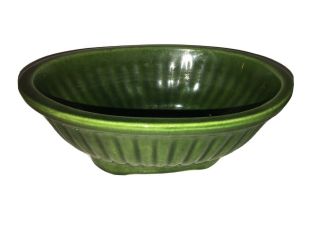 Vintage Haeger Pottery 3938 - Green Ribbed Oval Planter Dish 8.  25 X6 X 3 "