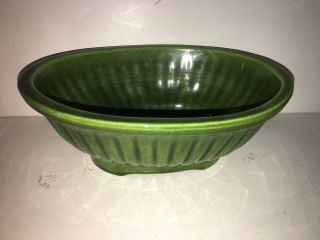 Vintage Haeger Pottery 3938 - GREEN Ribbed Oval Planter DISH 8.  25 x6 x 3 