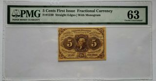 Fractional Currency,  5 Cents First Issue Fr.  1230.  Pmg Cu 63