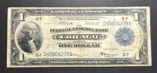 1914 Chicago Illinois 1$ One Dollar National Currency Note Blue Seal (p909)