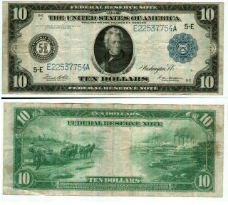 Series Of 1914 $10.  00 Richmond Virginia Federal Reserve Note