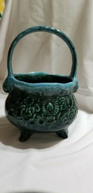 Vintage Hull Usa Pottery B36 Blue/green Footed Basket Planter