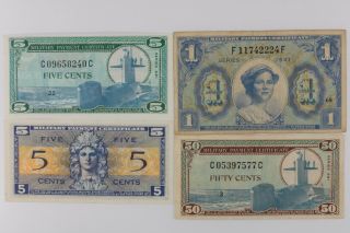 1954 - 1969 US Military Payment Certificates 4 - Notes // Series 521 541 681 USA MPC 2