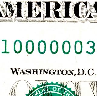 2013 $1 Frn Fancy Serial Number A10000003c Six Of A Kind Note Low Sum Dollar