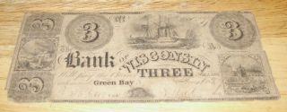 1837 $3 Obsolete Bank - Note Bank Of Wisconsin Green Bay Wi