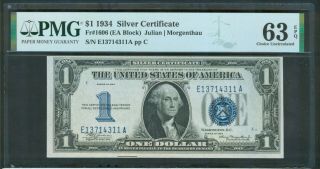 Series 1934 $1 Silver Certificate,  Pmg Choice Unc.  63 Epq