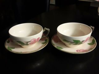 Set Of 2 Vintage Franciscan Desert Rose Tea Cups And Saucers W/ Green Stamp