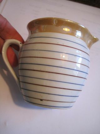 Vintage Lusterware Creamer Pitcher W/blue/red Stripes Made In Czechoslovakia