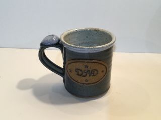 Hand Thrown Studio Art Pottery Coffee Mug Blue White Brown Flecks Impressed Mark