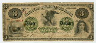 1862 $3 The Farmers And Merchants Bank Of Greensborough,  Maryland Note