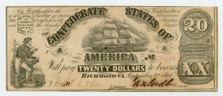 1861 T - 18 $20 The Confederate States Of America Note - Civil War Era